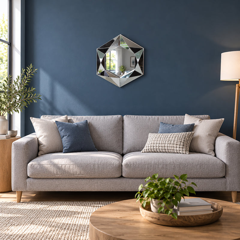 Large Bevelled Silver Modern Wall Mirror