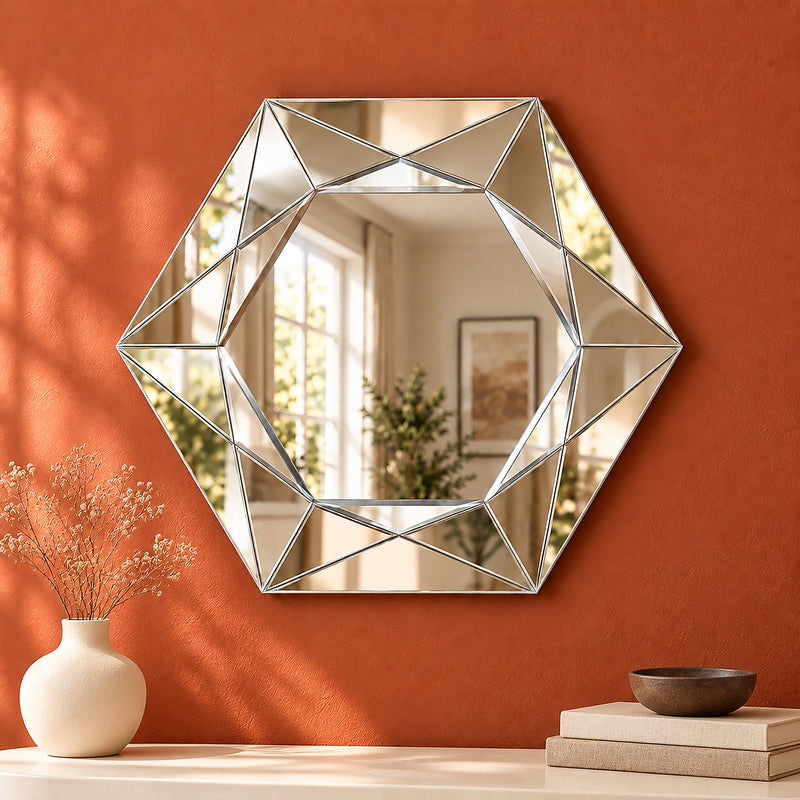 Large Bevelled Silver Modern Wall Mirror