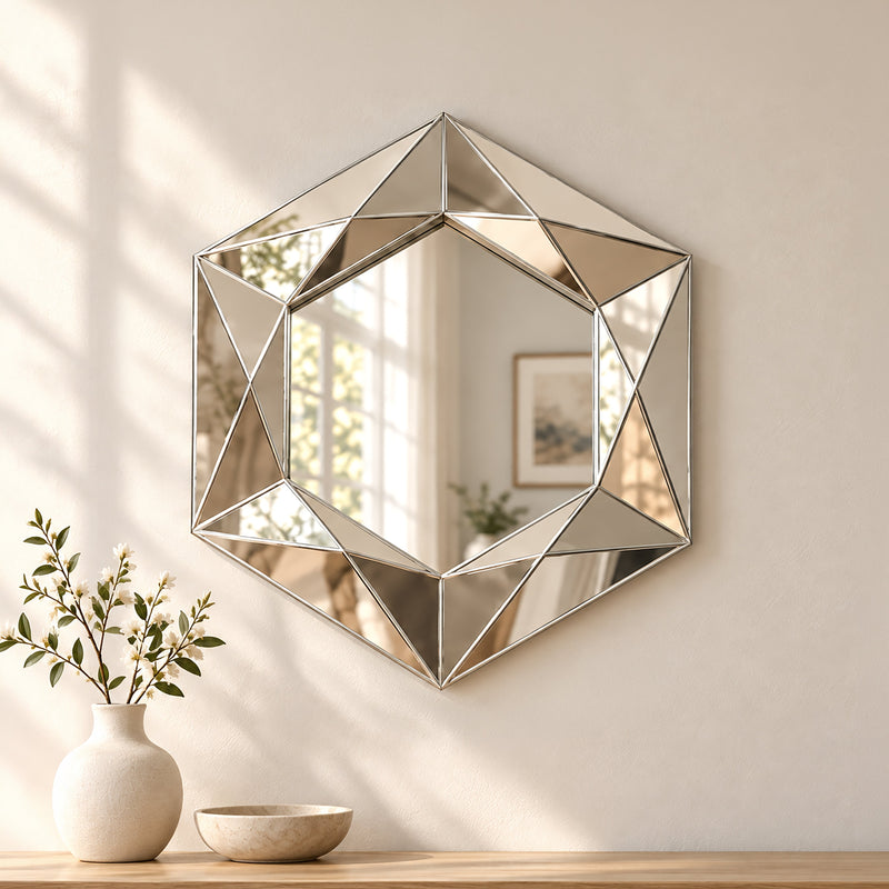 Large Bevelled Silver Modern Wall Mirror