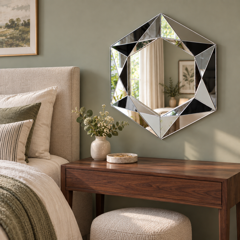 Large Bevelled Silver Modern Wall Mirror