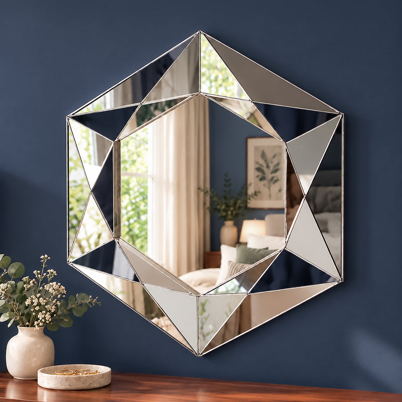 Large Bevelled Silver Modern Wall Mirror