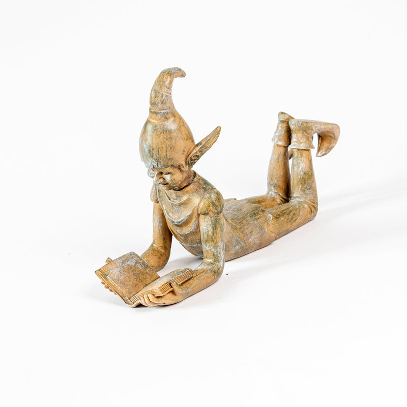 Large Resin Reading Elf Garden Ornament
