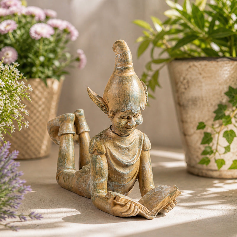 Large Resin Reading Elf Garden Ornament