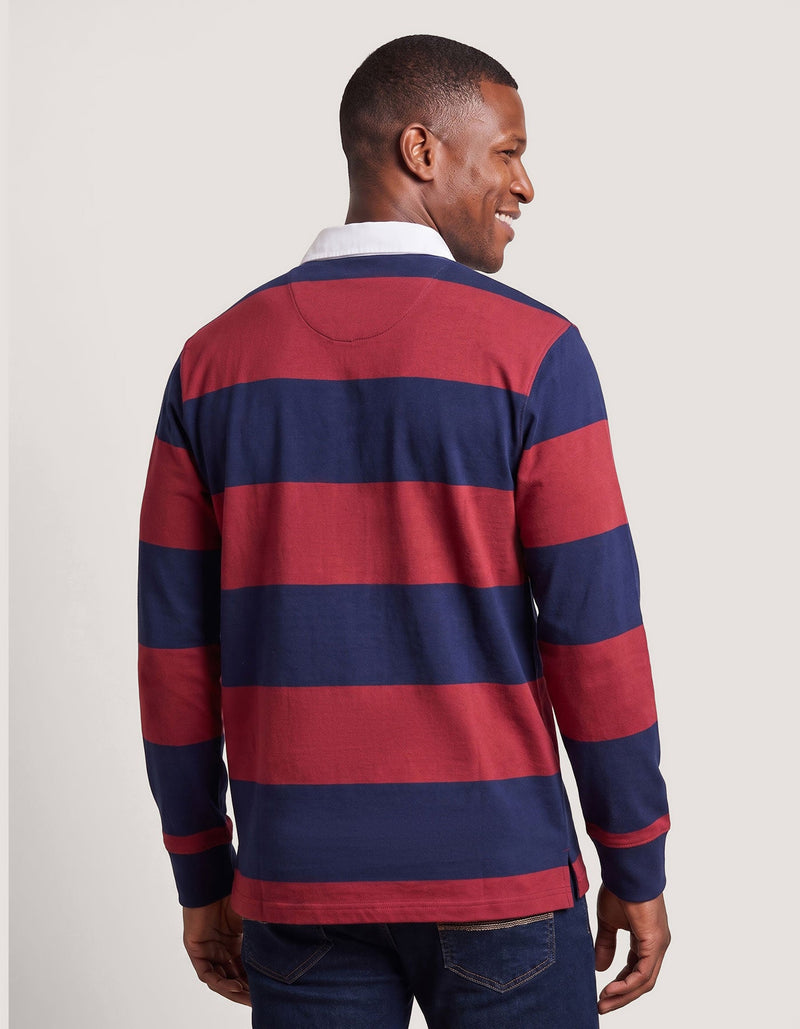 Maroon and Navy Striped Relaxed Fit Rugby Shirt