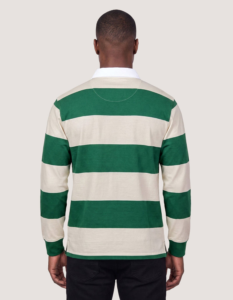 Off White & Green Relaxed Fit Striped Rugby Shirt