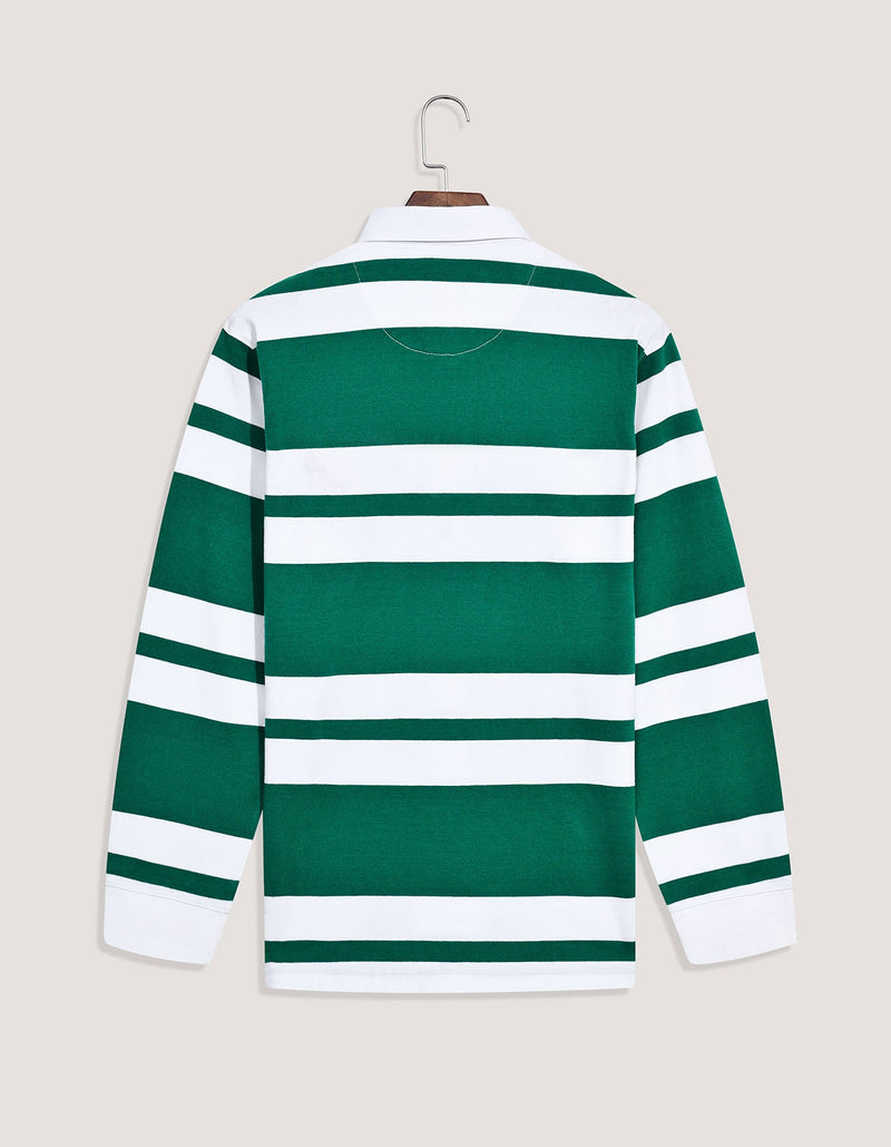 British Green & White Relaxed Fit Striped Rugby Shirt