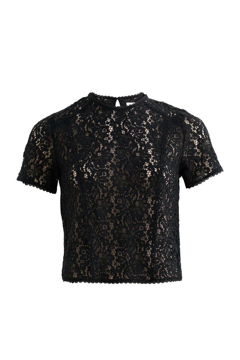 Rufaro Lace Trim Short Sleeve Blouse - Black