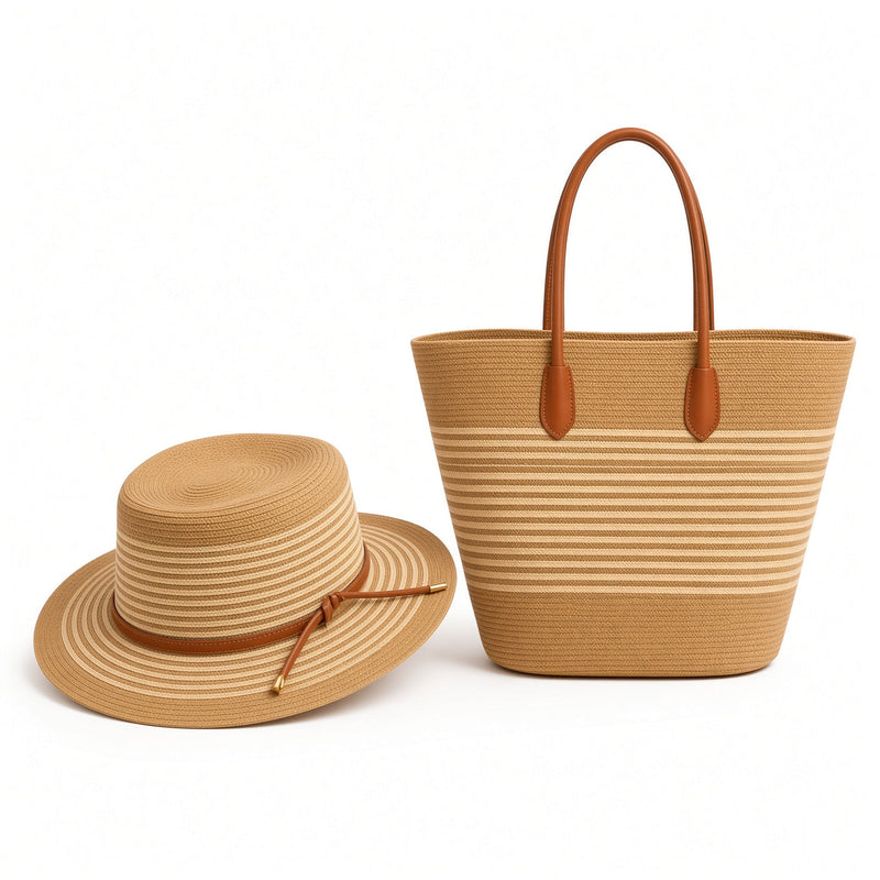 Raffia Beach Bag & Straw Hat 2pcs/Set