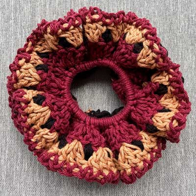 Crochet Collective Raspberry and Caramel Handmade Scrunchie