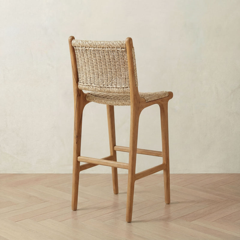 Teak & Rattan Bar Stool - 75cm Seat Height