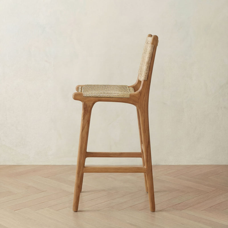 Teak & Rattan Bar Stool - 75cm Seat Height