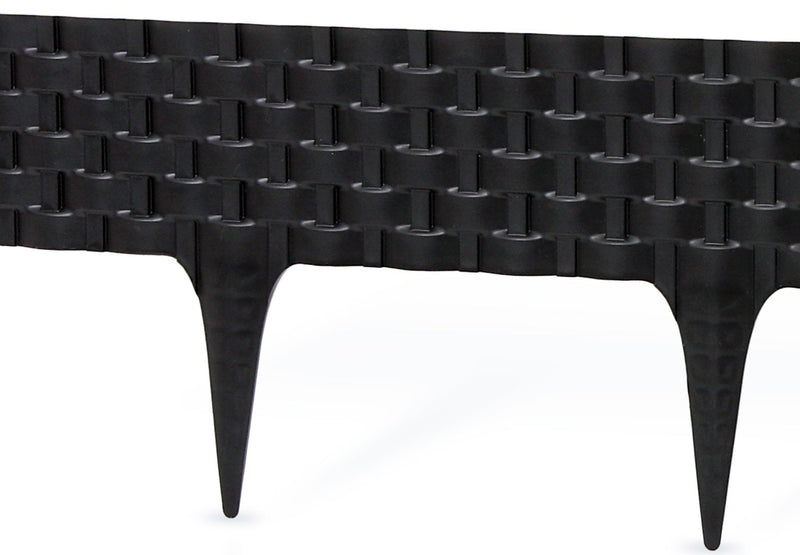 Lawn Edging, Plastic Palisade Rattan Effect, 2.4m, Black