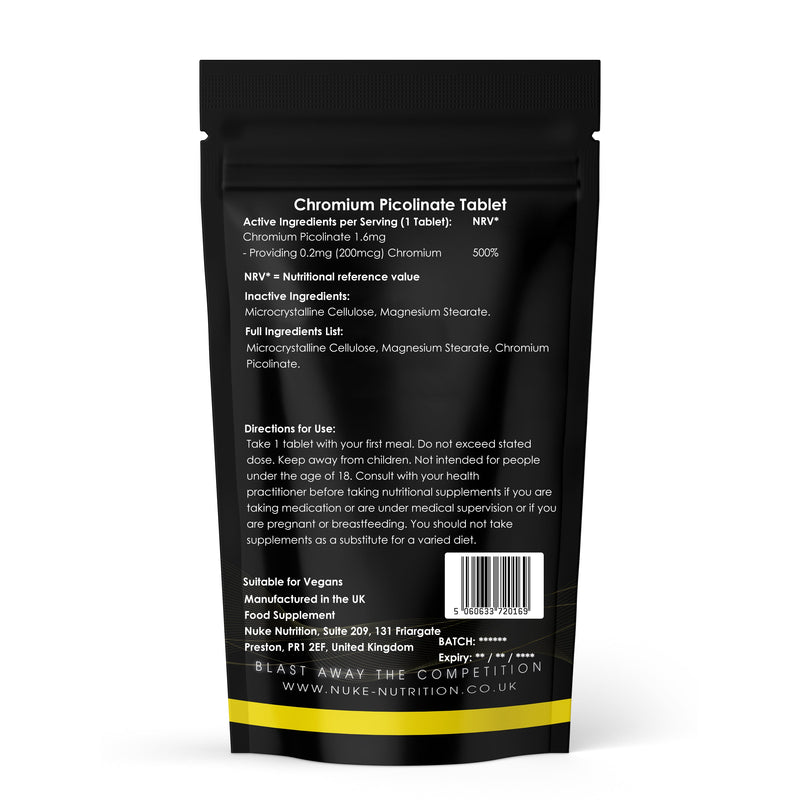 Chromium Picolinate 200mcg Tablets Blood Sugar Regulator - Aids Protein Synthesis - Fat Blocker