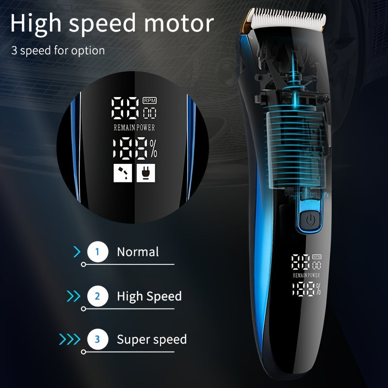 Rechargeable Hair Clippers for Men - Professional Grooming Kit with LED Display