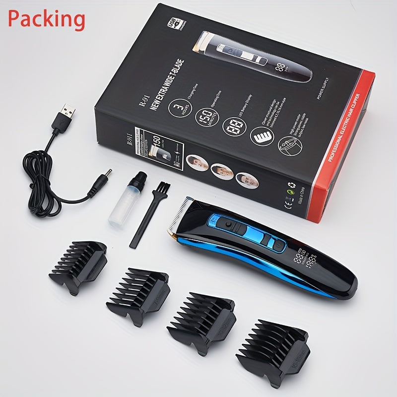 Rechargeable Hair Clippers for Men - Professional Grooming Kit with LED Display