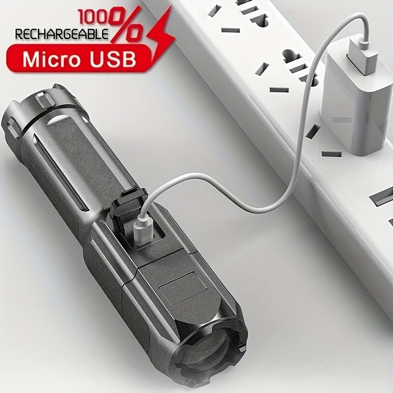 Rechargeable Zoom Flashlight - High-Power Telescopic Torch with 800mAh Battery for Outdoor & Home