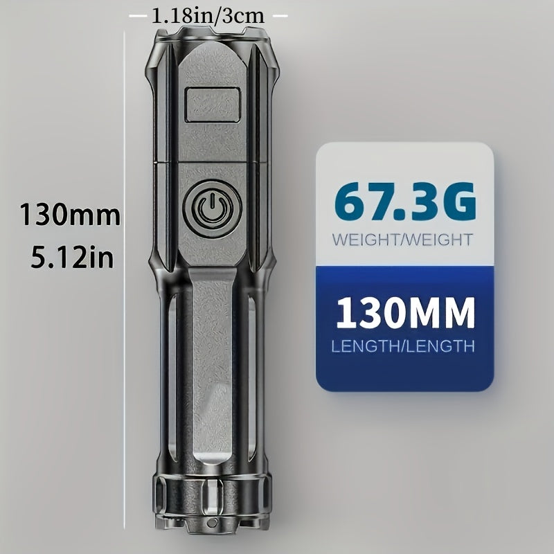 Rechargeable Zoom Flashlight - High-Power Telescopic Torch with 800mAh Battery for Outdoor & Home