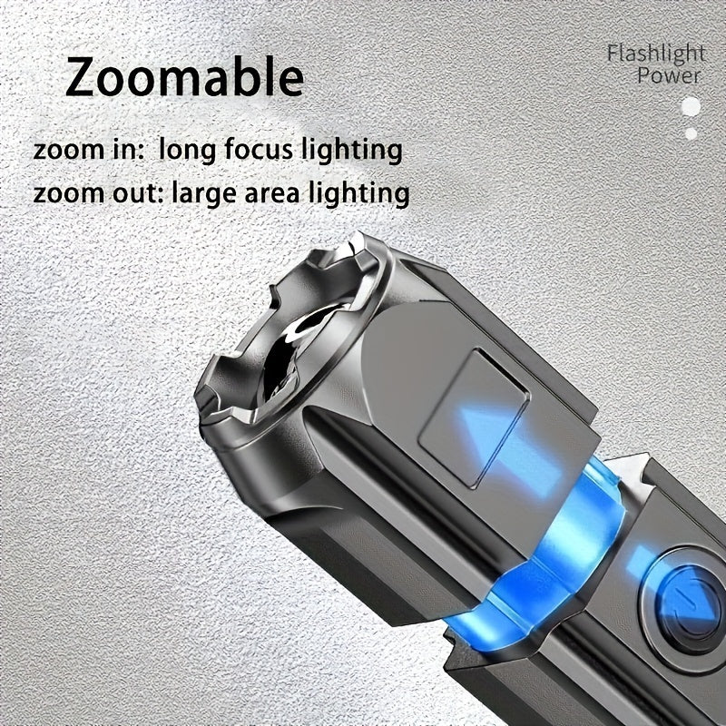 Rechargeable Zoom Flashlight - High-Power Telescopic Torch with 800mAh Battery for Outdoor & Home
