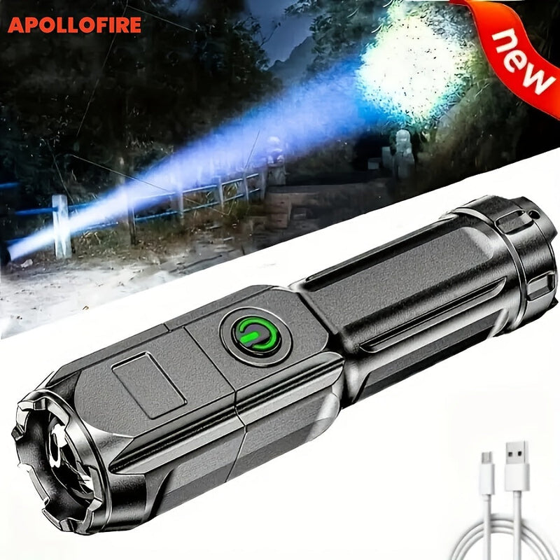 Rechargeable Zoom Flashlight - High-Power Telescopic Torch with 800mAh Battery for Outdoor & Home