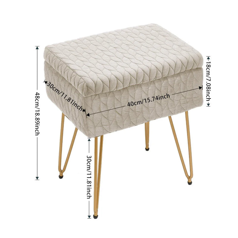 Rectangular Upholstered Storage Stool - Multifunctional Dressing Table Chair