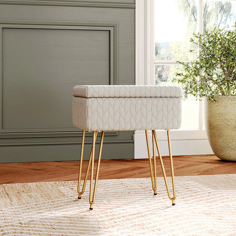Rectangular Upholstered Storage Stool - Multifunctional Dressing Table Chair
