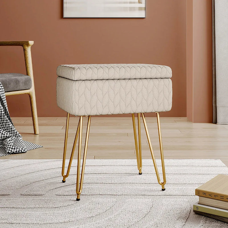Rectangular Upholstered Storage Stool - Multifunctional Dressing Table Chair