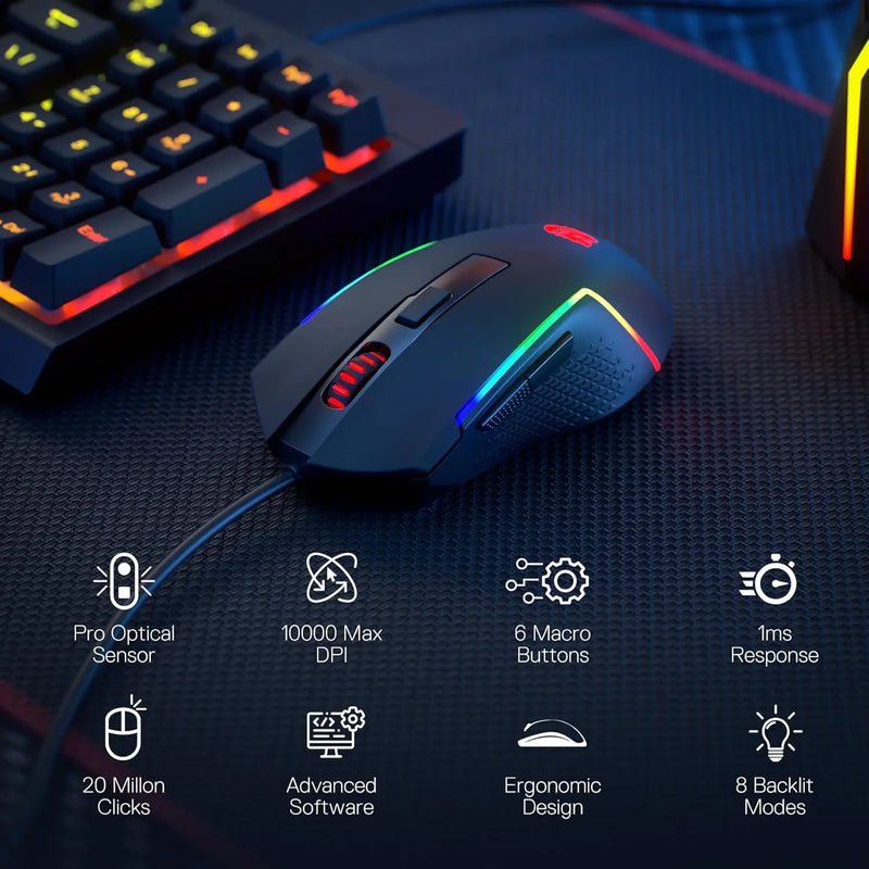 Redragon S141 Gaming Keyboard & Mouse Bundle - RGB Membrane Keyboard and Mouse