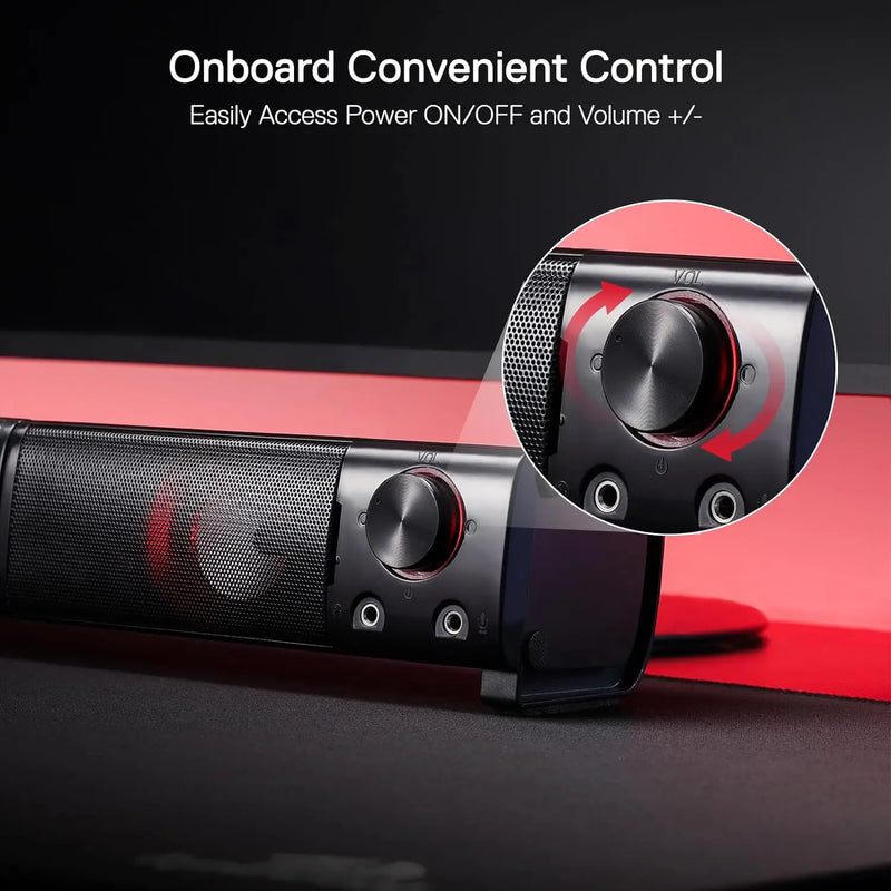 Redragon GS550 PC Gaming Speakers - Desktop Sound Bar Quality Bass & Red Backlight