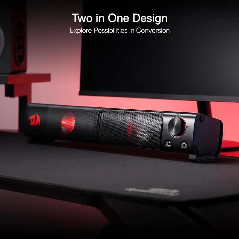 Redragon GS550 PC Gaming Speakers - Desktop Sound Bar Quality Bass & Red Backlight
