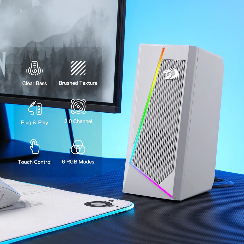 Redragon GS520 RGB Desktop Speakers - PC Stereo Speaker LED Lights - White/Pink/Black