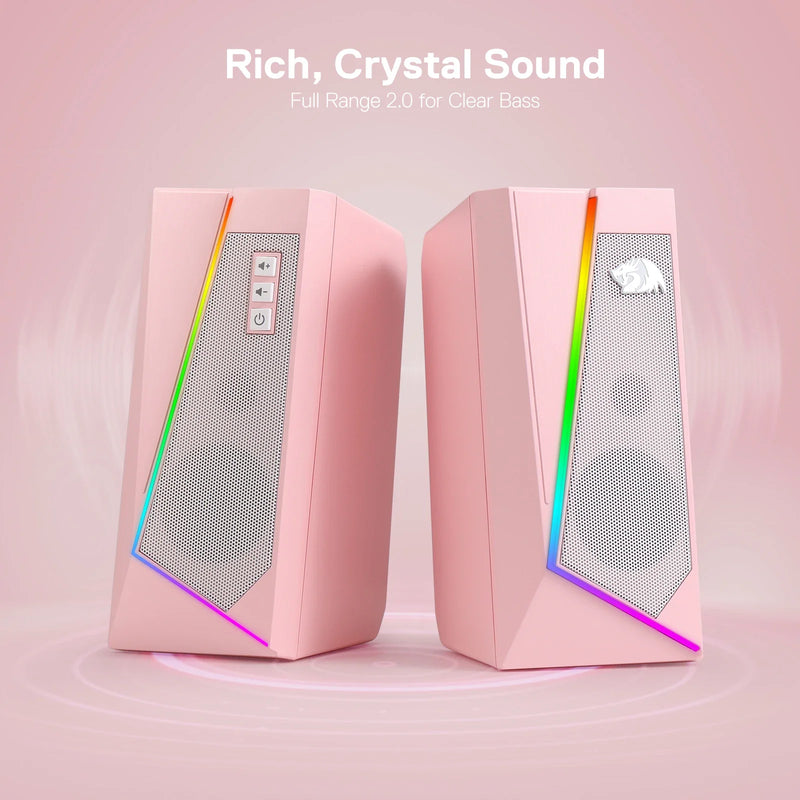 Redragon GS520 RGB Desktop Speakers - PC Stereo Speaker LED Lights - White/Pink/Black