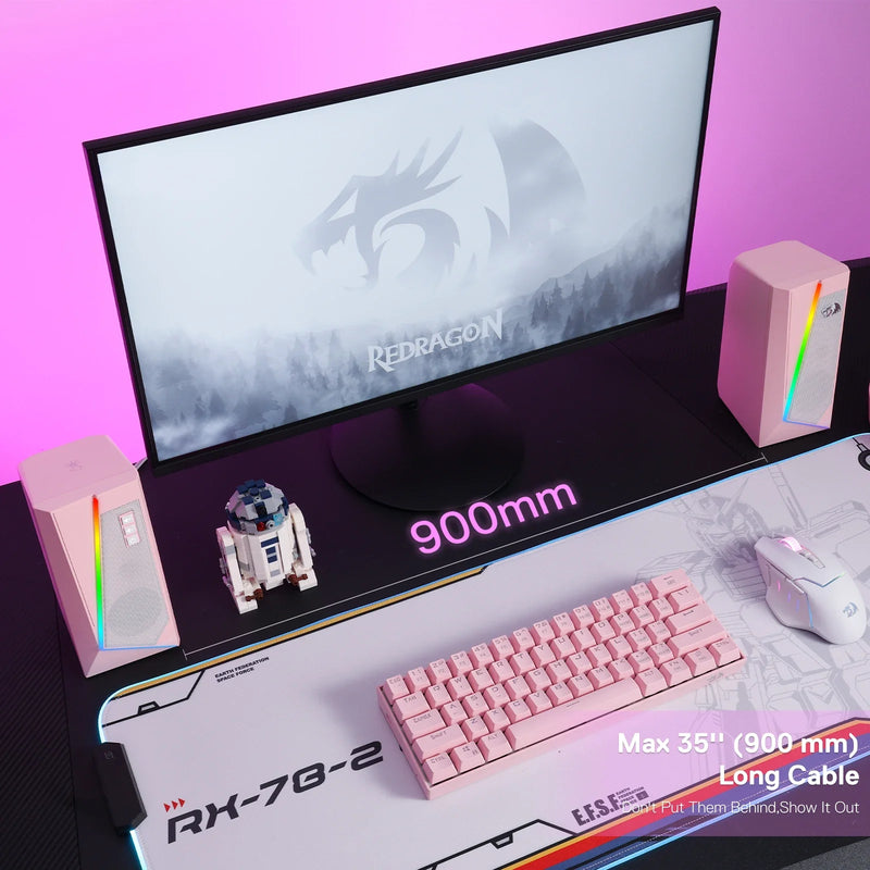 Redragon GS520 RGB Desktop Speakers - PC Stereo Speaker LED Lights - White/Pink/Black