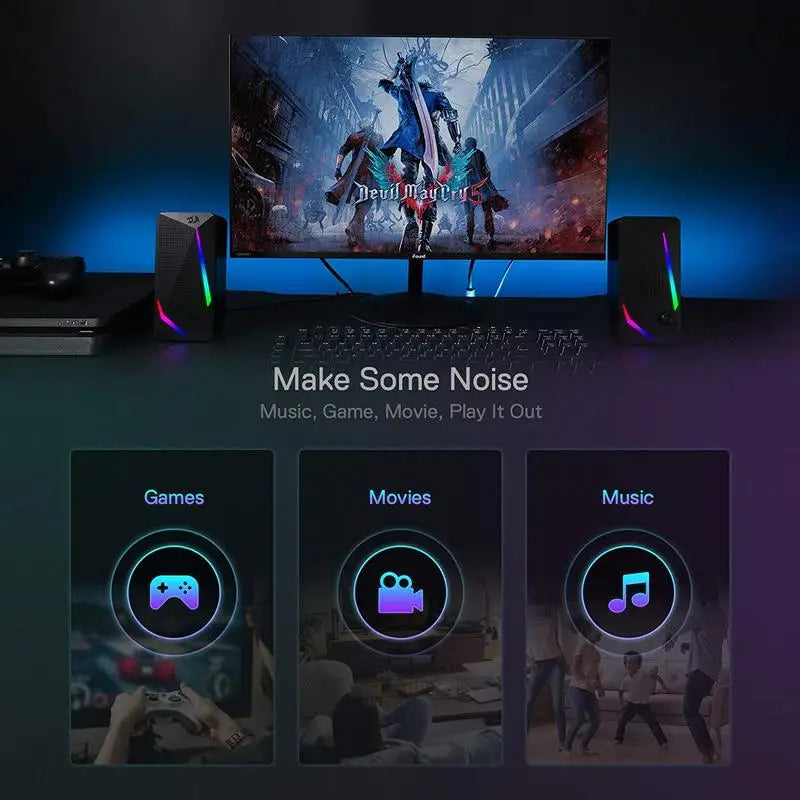 Redragon GS510 Waltz RGB Desktop Speakers, Computer Stereo Speaker with LED Light