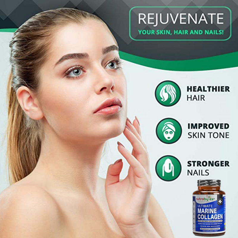 Ultimate Marine Collagen Capsules | High Strength Types I & III with Hyaluronic Acid, Vitamin C & Vitamin A | 180 Capsules, 3 Month Supply | UK Made