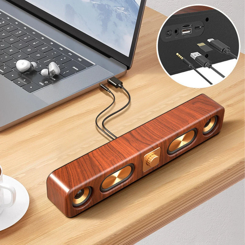 Retro Woodgrain Bluetooth Speakers Portable SoundBar Hi-Fi Stereo Subwoofer