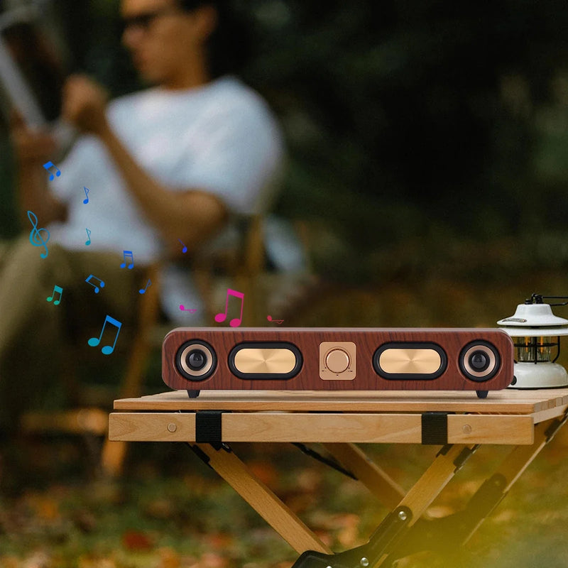 Retro Woodgrain Bluetooth Speakers Portable SoundBar Hi-Fi Stereo Subwoofer
