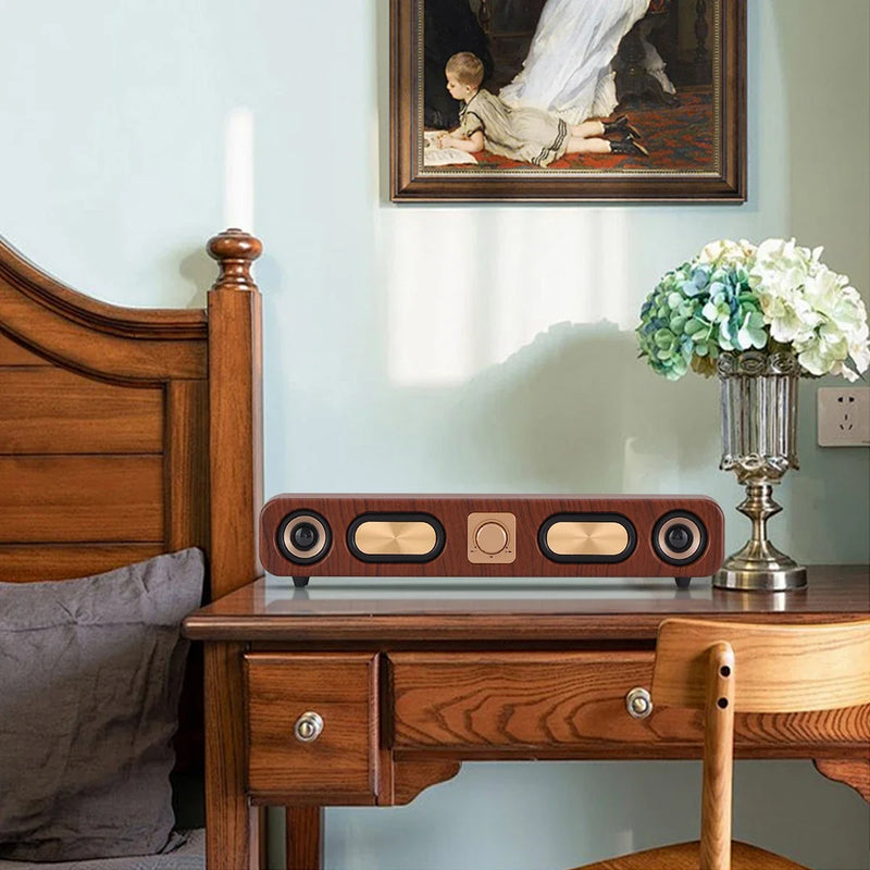 Retro Woodgrain Bluetooth Speakers Portable SoundBar Hi-Fi Stereo Subwoofer