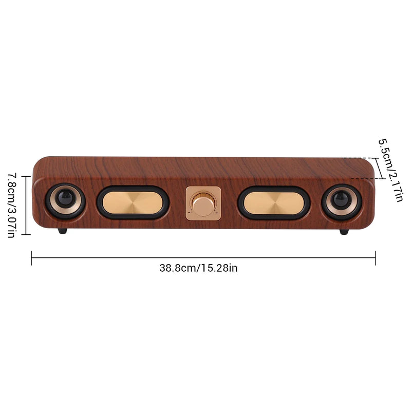 Retro Woodgrain Bluetooth Speakers Portable SoundBar Hi-Fi Stereo Subwoofer