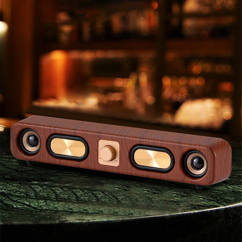 Retro Woodgrain Bluetooth Speakers Portable SoundBar Hi-Fi Stereo Subwoofer