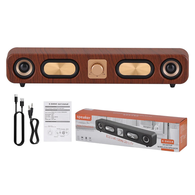 Retro Woodgrain Bluetooth Speakers Portable SoundBar Hi-Fi Stereo Subwoofer
