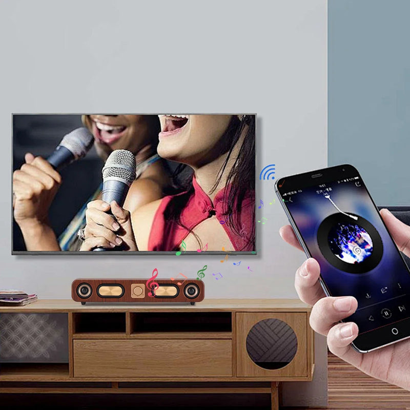 Retro Woodgrain Bluetooth Speakers Portable SoundBar Hi-Fi Stereo Subwoofer