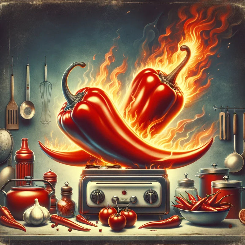Retro Fire Chillies Kitchen Art Canvas