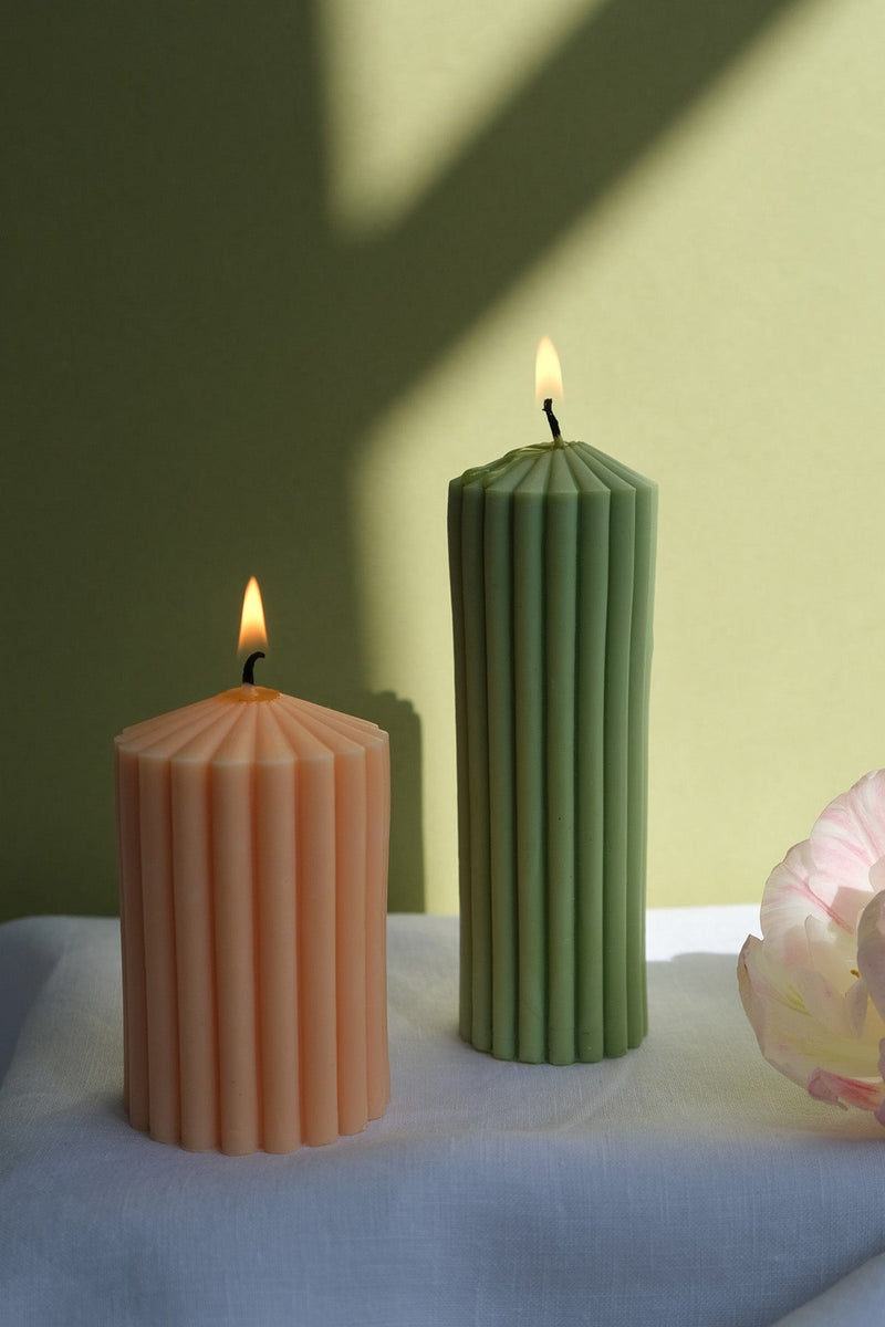 Ribbed Pillar Candle Duo