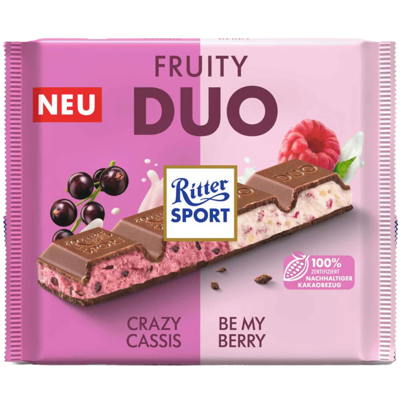 Ritter Sport Duo | Fruity Blackcurrant & Raspberry Milk Chocolate | 218g