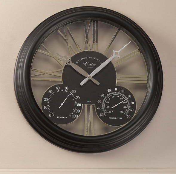 Large Black Garden Clock with Thermometer and Barometer 26.5cm