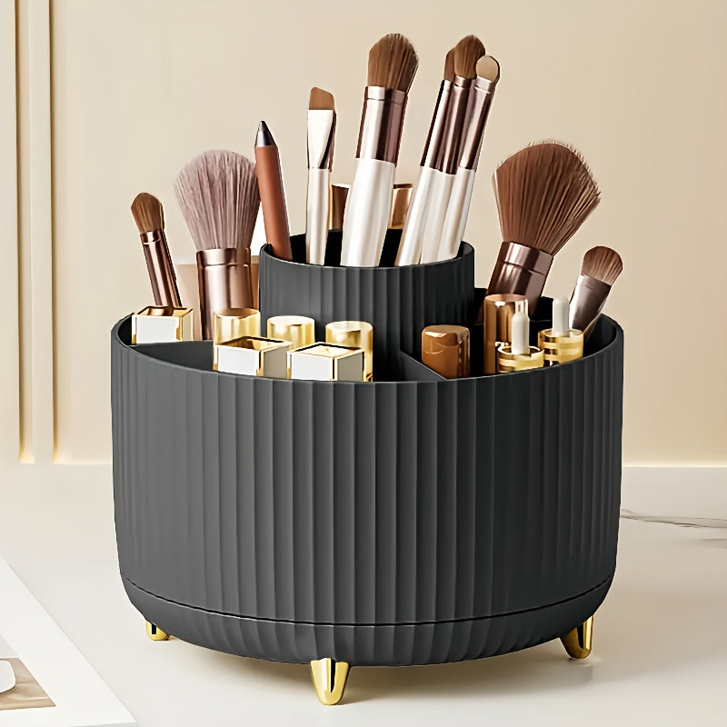 Rotating Makeup Organizer - Durable Plastic Cosmetic Storage Holder with 5 Compartments for Brushes, Lipsticks, Skincare