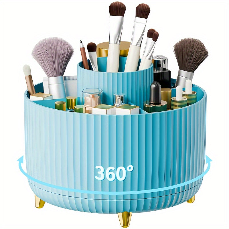 Rotating Makeup Organizer - Durable Plastic Cosmetic Storage Holder with 5 Compartments for Brushes, Lipsticks, Skincare