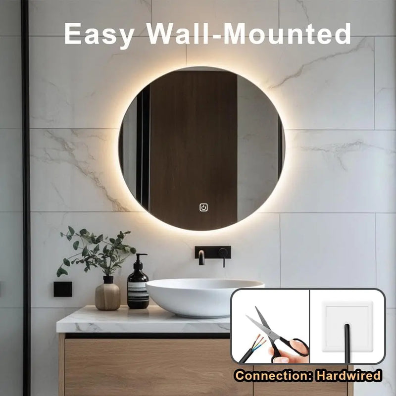 Round LED Bathroom Mirror 50cm – Wall-Mounted Backlit Vanity Mirror 3 Colour