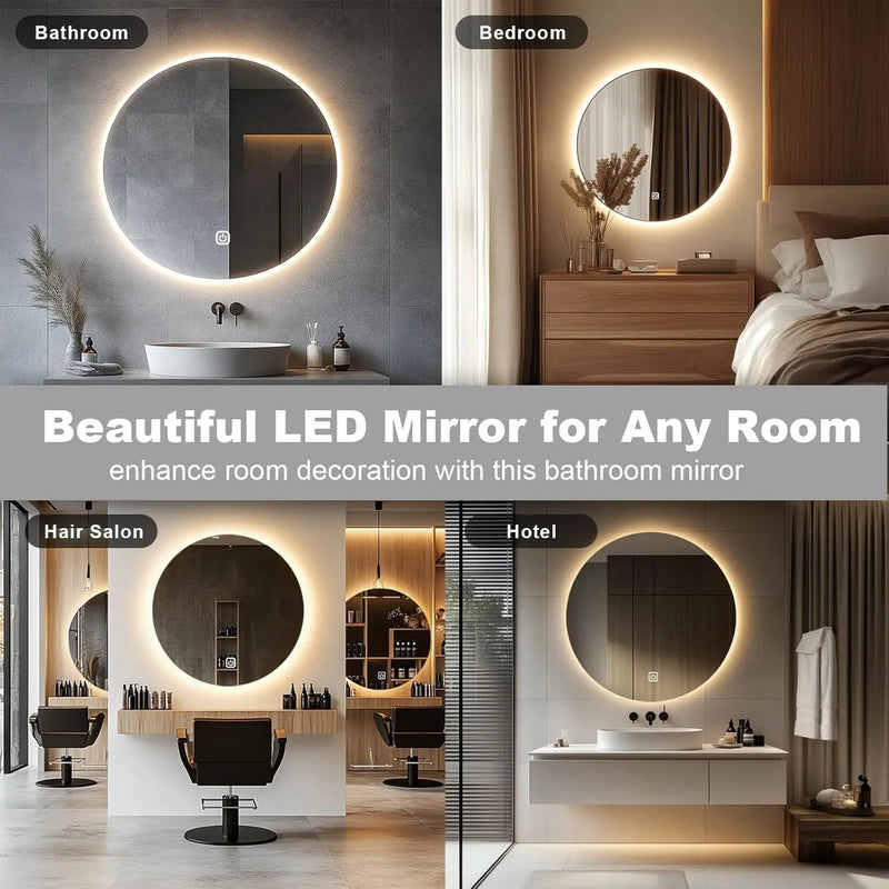 Round LED Bathroom Mirror 50cm – Wall-Mounted Backlit Vanity Mirror 3 Colour