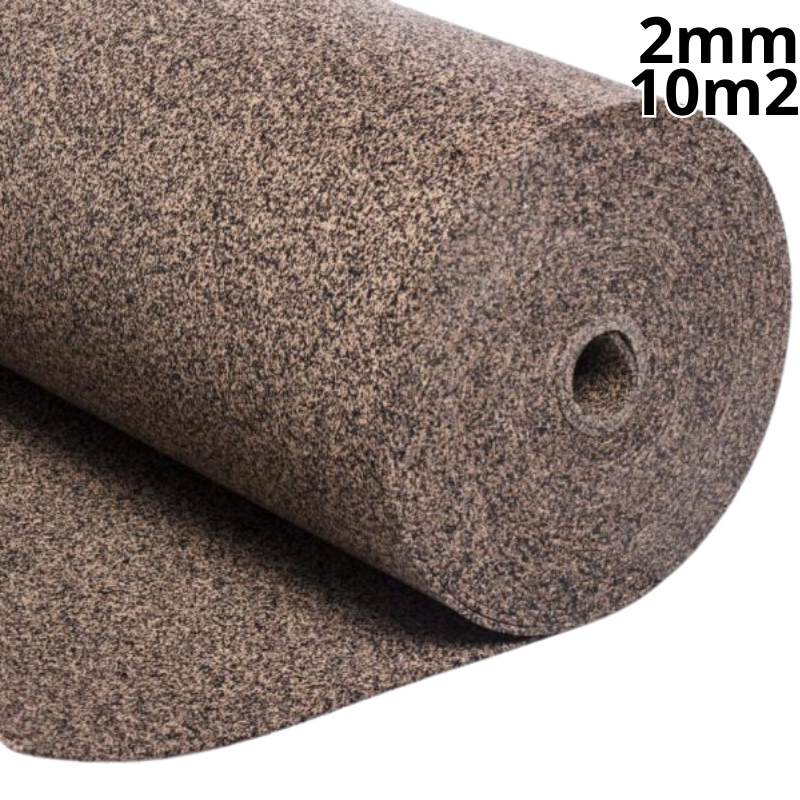 Rubber Cork - 2mm - 10m2 (107.63 sqft) Acoustic & Thermal Underlay for Floors and Soundproofing
